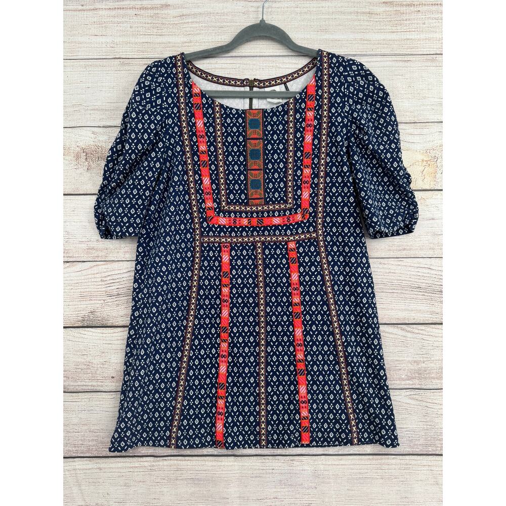 Akemi + Kin Anthropologie Embroidered Ribbon Mini Dress Womens M Blue White